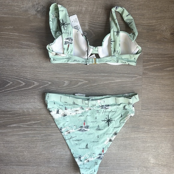 NEW WEWOREWHAT Claudia top & Emily bottom Bikini set in Hamptons Map Aqua Foam - Picture 5 of 8